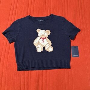 Zoe&zoey Navy Short Sleeve Teddy bear women’s Sweater size S